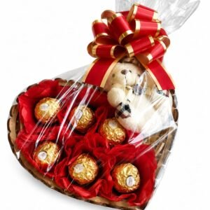 Coração Ferrero Love com Ursinho e Chocolates